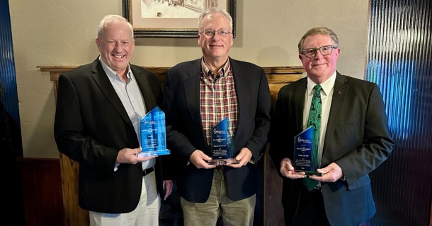 NCB Award Winners.jpg: Recipients for the Nebraska Corn Board’s annual awards include Allen Meyer representing Timpte, Inc. for the Ag Vision Award, Duane Kristensen for the Ag Achievement Award and Dr. Terry Hejny, an Ag Achievement Award recipient.