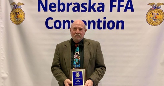 NCTA agriculture mechanics instructor Dan Stehlik at the Nebraska FFA Convention with Honorary State FFA Degree. Photo credit: Dr. Kelly Bruns/NCTA