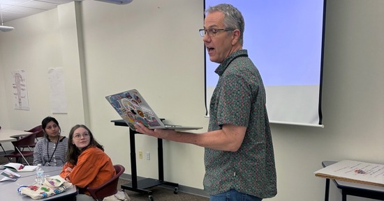 Nebraska State Poet Emeritus Matt Mason at a poetry workshop for students as part of the Scholastic Art & Writing Awards April 2 event at Hastings College.