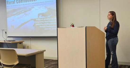 NCTA student Sam Durre presents her internship opportunity to NCTA Foundation Classes.