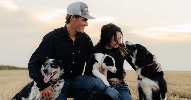  Wyatt Meyers, a May 2025 NCTA Agronomy graduate, and his wife, Paige, a Veterinary Technology student and campus ambassador, pose with their dogs. The couple shares a love of stock dog training and competition that keeps them connected to NCTA.