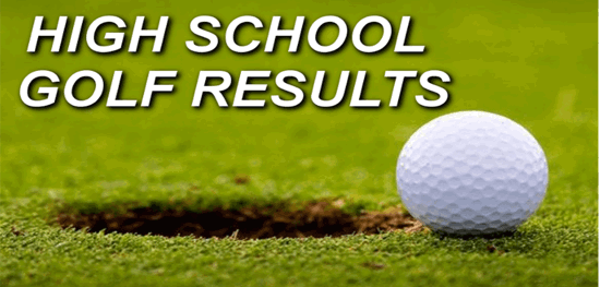 Golf ball next to a hole with the words High school golf results above.