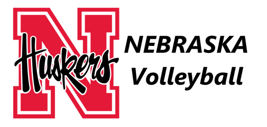 Husker Mascot logo on the left and the words Nebraska volleyball on the right.
