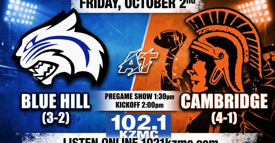 2026-10-02T13:30|Cambridge Vs Blue Hill|HS Football|KZMC